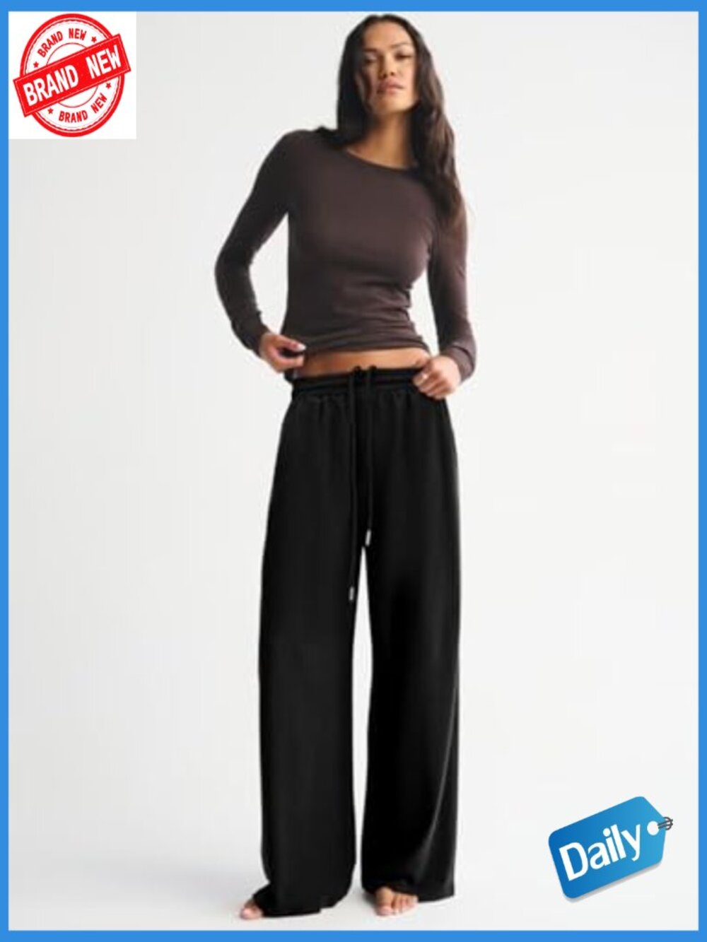High Waisted Wide Leg Sweatpants Pockets Baggy Lounge Drawstring Casual Trousers - Picture 7 of 7